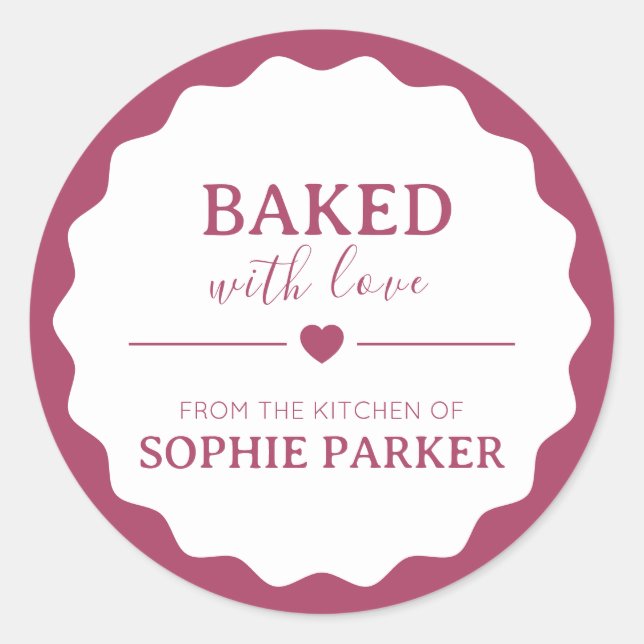 Pegatina Redonda Rose Pink Simple Baked With Love Scallop Sticker (Anverso)