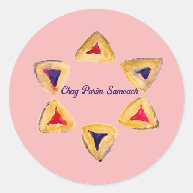 Pegatina Redonda Rosé Purim Hamantaschen (Anverso)