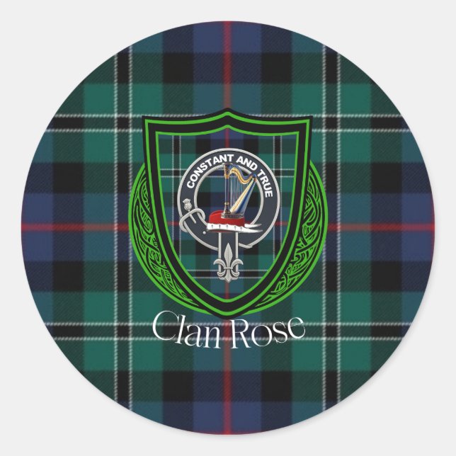 Pegatina Redonda Rose Scottish Clan Tartan & Crest (Anverso)