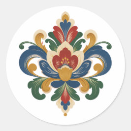 Pegatina Redonda Rosemaling noruego