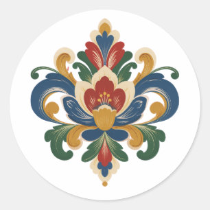 Pegatina Redonda Rosemaling noruego