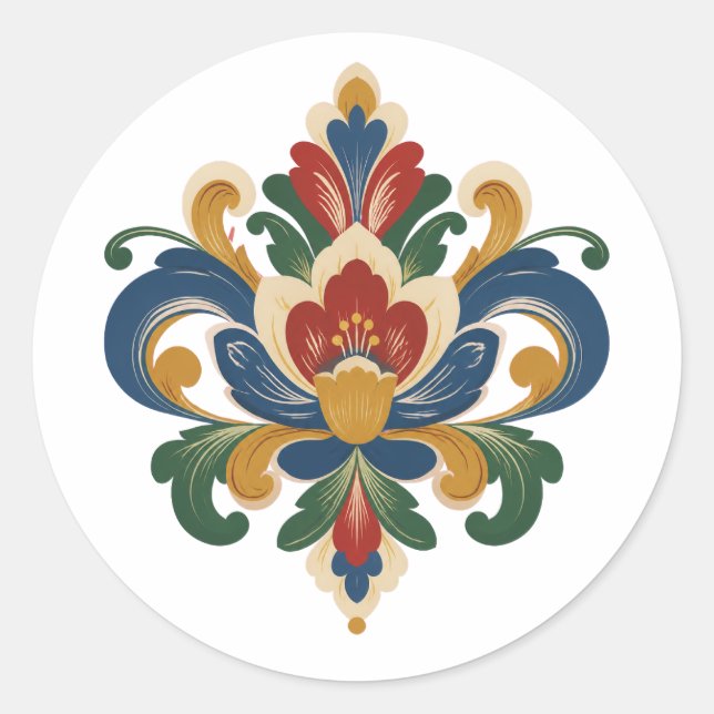 Pegatina Redonda Rosemaling noruego (Anverso)