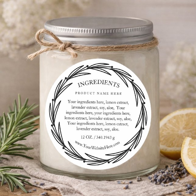 Pegatina Redonda Rosemary Wreath Ingredients Product Label Stickers (Rosemary Wreath Ingredients Product Label Stickers)