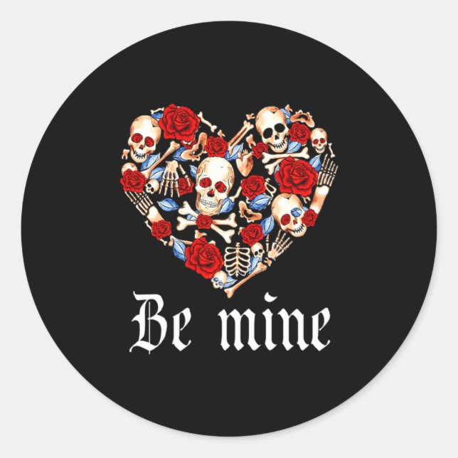 Pegatina Redonda Roses And Skulls Heart Gothic Style Valentine Be M (Anverso)