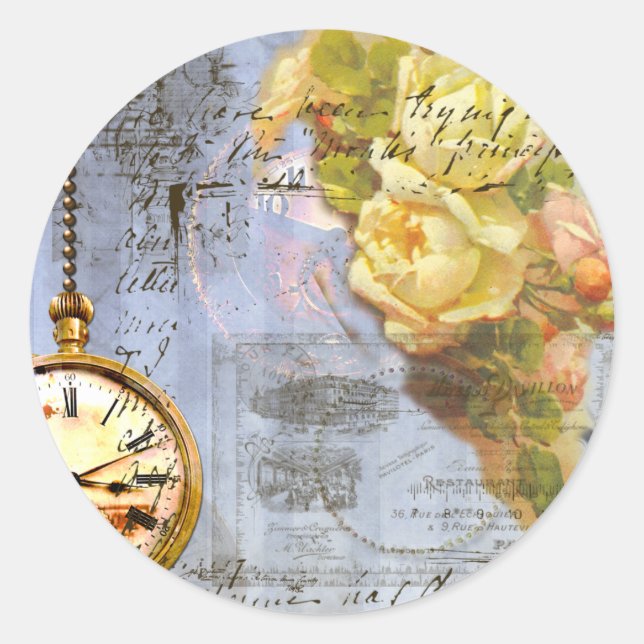 Pegatina Redonda Roses de Steampunk y Amarillo (Anverso)