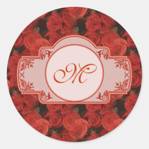 Pegatina Redonda Roses rojas personalizable de patrón floral con
