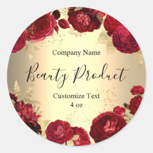 Pegatina Redonda Roses Rojos Floral Tema Cosmético Spa Personalizad