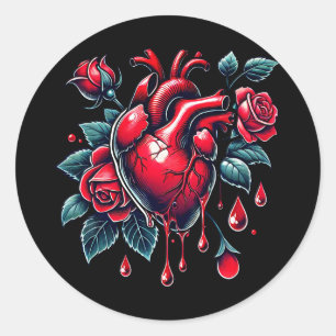 Pegatina Redonda Roses Rojos Sangrante Corazón quebrantar el arte