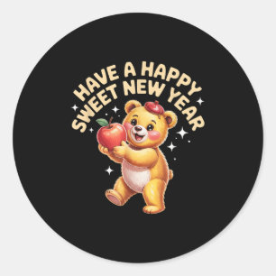Pegatina Redonda Rosh Hashaná Feliz Año Nuevo Dulce Cariño Oso Judí