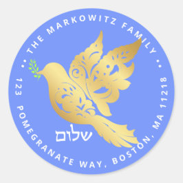 Pegatina Redonda Rosh Hashaná Gold Shalom Año Nuevo Judío