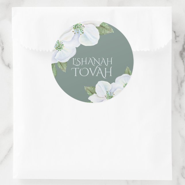 Pegatina Redonda Rosh Hashanah Apple Blossom L'shanah Tovah (Bolso)