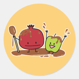 Pegatina Redonda Rosh Hashanah granada de manzana miel judío nuevo