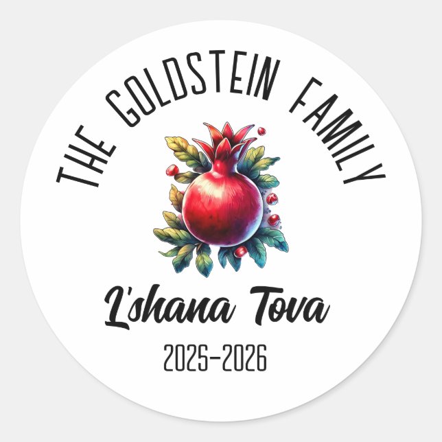 Pegatina Redonda Rosh Hashanah Nombre personalizado del Año Nuevo J (Anverso)