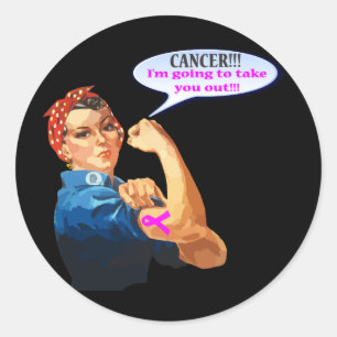 Pegatina Redonda Rosie el diseño de la caridad del cáncer de pech