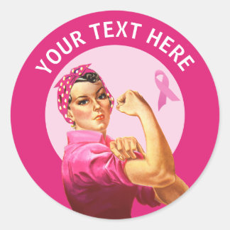 Pegatina Redonda Rosie, la rosada del Riveter Breast Cancer