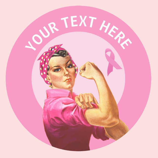 Pegatina Redonda Rosie, la rosada del Riveter Breast Cancer (Breast Cancer Awareness Pink Rosie the Riveter )
