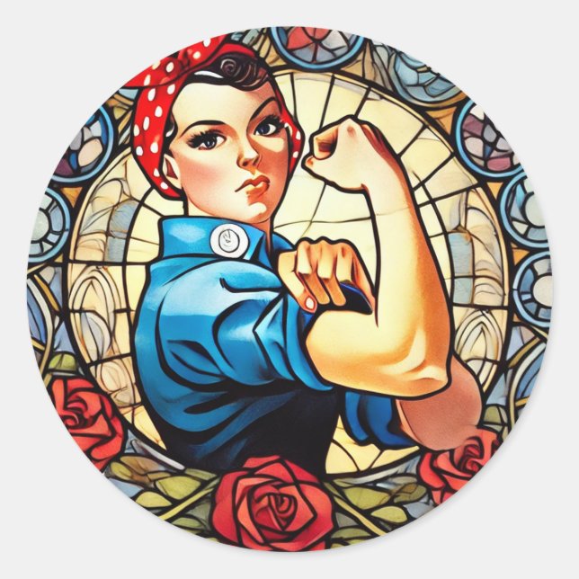 Pegatina Redonda Rosie the Riveter (Anverso)