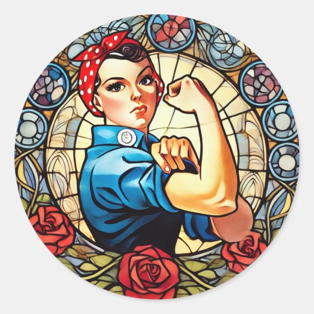Pegatina Redonda Rosie the Riveter (Anverso)