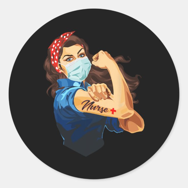Pegatina Redonda Rosie The Riveter - Enfermera (Anverso)