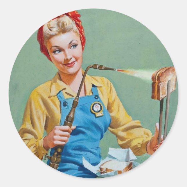 Pegatina Redonda Rosie the Riveter hace queso tostado (Anverso)
