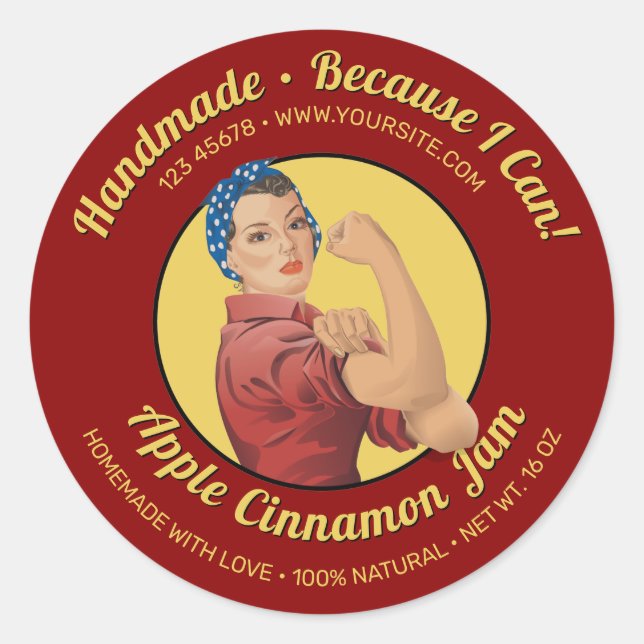Pegatina Redonda Rosie the Riveter Jar Lid Label (Anverso)