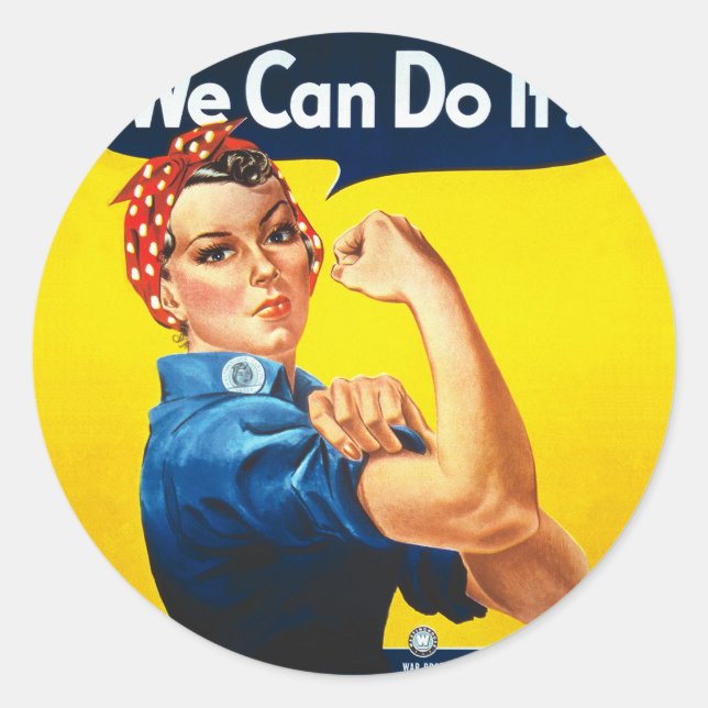 Pegatina Redonda Rosie the Riveter - "¡Podemos hacerlo!" (Anverso)