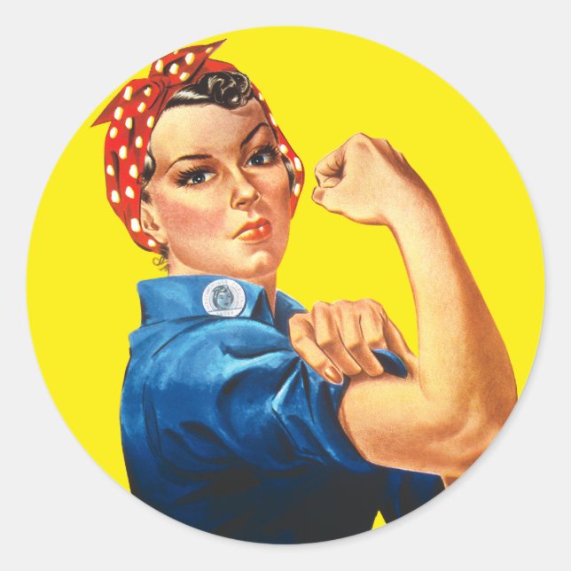 Pegatina Redonda Rosie the Riveter, ¡podemos hacerlo! (Anverso)