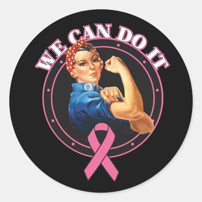 Pegatina Redonda Rosie The Riveter Podemos Hacerlo Cáncer De Mama (Anverso)