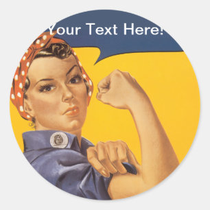 Pegatina Redonda Rosie the Riveter We Can Do It! Su texto aquí