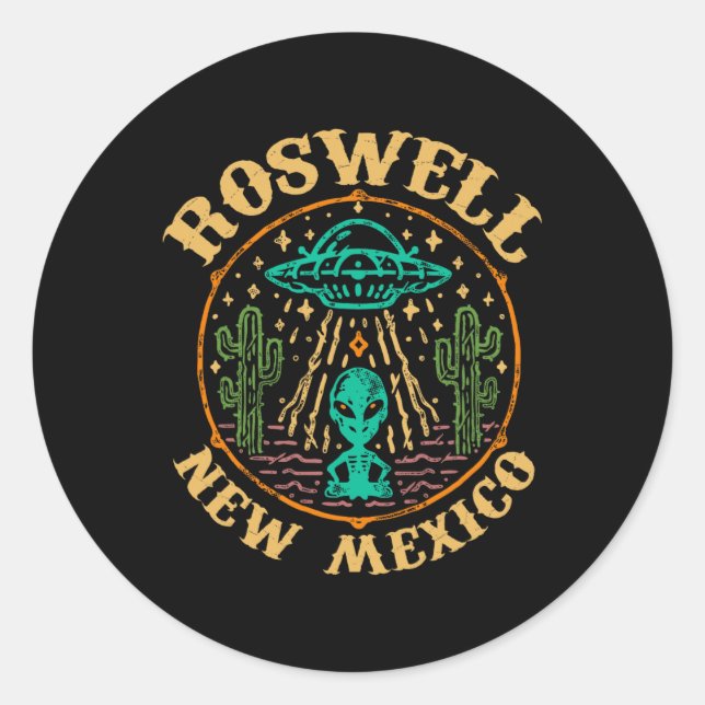 Pegatina Redonda Roswell Nm 1947 - Funny Roswell Aviation New Mexic (Anverso)