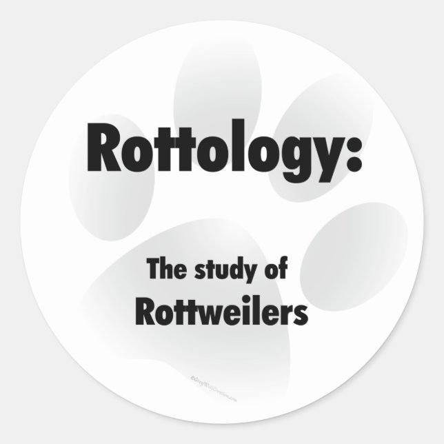 Pegatina Redonda Rottología; Estudio de los Rottweilers, Rottweiler (Anverso)