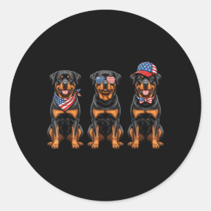 Pegatina Redonda Rottweiler 4 de julio bandera americana perro Rott