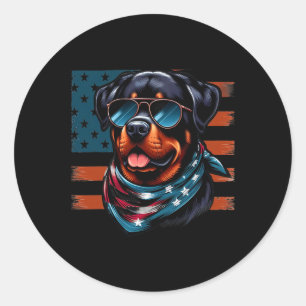 Pegatina Redonda Rottweiler 4 De Julio Bandera Estadounidense Gles 