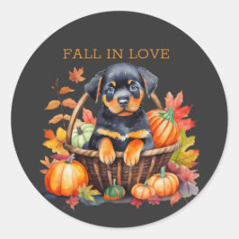 Pegatina Redonda Rottweiler Cae Enamorado