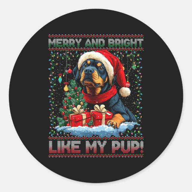 Pegatina Redonda Rottweiler Christmas Tree Decorations Dog Lover Xm (Anverso)