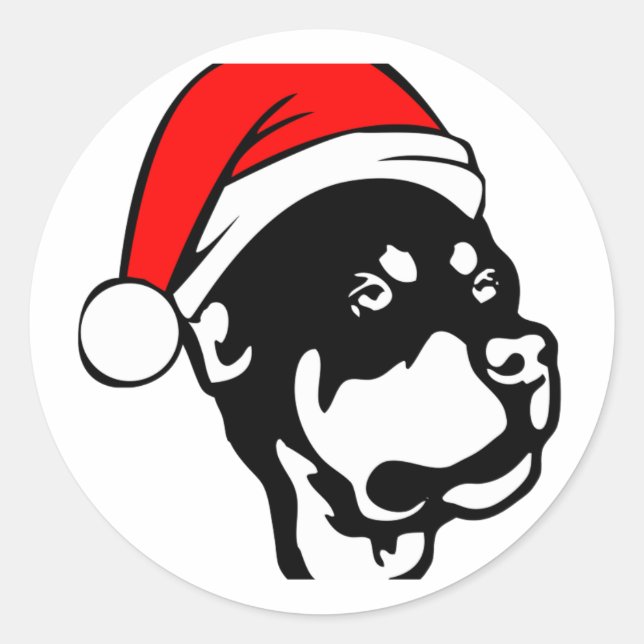 Pegatina Redonda Rottweiler Dog con Navidades rojos Santa Hat (Anverso)