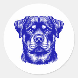Pegatina Redonda Rottweiler Dog Face - Line Art