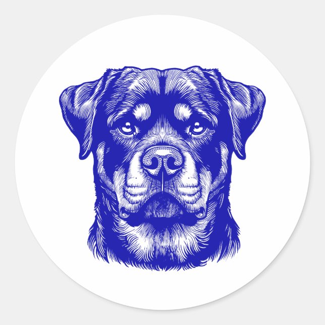 Pegatina Redonda Rottweiler Dog Face - Line Art (Anverso)