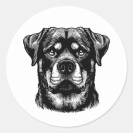 Pegatina Redonda Rottweiler Dog Face- Line Art