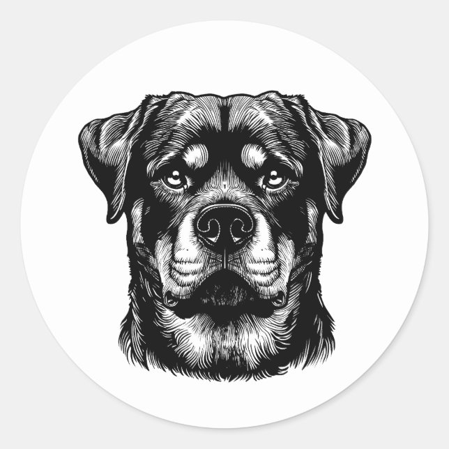 Pegatina Redonda Rottweiler Dog Face- Line Art (Anverso)