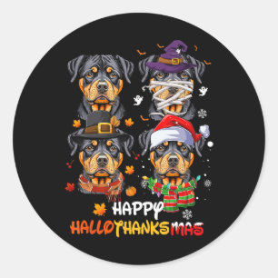 Pegatina Redonda Rottweiler Dog Hallothanksmas Halloween Thanksgivi