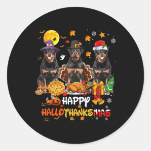 Pegatina Redonda Rottweiler Dog Happy Halloween Acción de Gracias