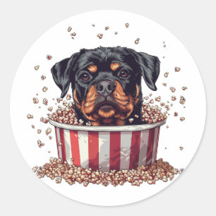 Pegatina Redonda Rottweiler Dog Movie Popcorn Bucket