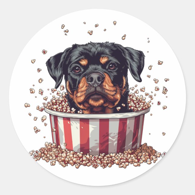 Pegatina Redonda Rottweiler Dog Movie Popcorn Bucket (Anverso)