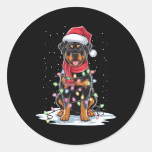 Pegatina Redonda Rottweiler Dog Santa Hat Christmas Tree Light Xmas