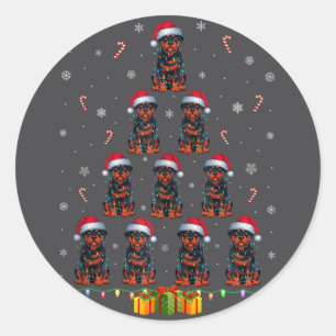 Pegatina Redonda Rottweiler Dog Santa Hat Xmas Light Men Chris