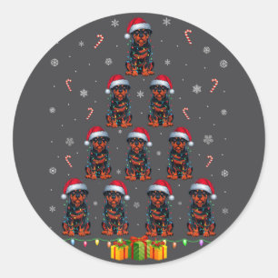 Pegatina Redonda Rottweiler Dog Santa Hat Xmas Light Men Chris