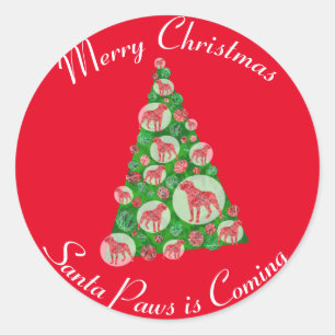 Pegatina Redonda Rottweiler Dog Silhouette Christmas Tree Red