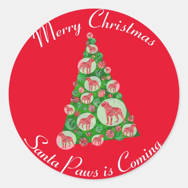 Pegatina Redonda Rottweiler Dog Silhouette Christmas Tree Red (Anverso)