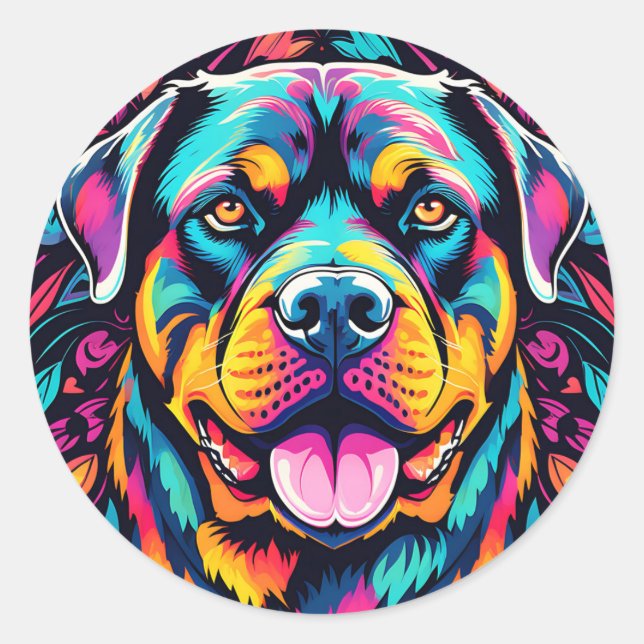 Pegatina Redonda Rottweiler en Vibrant Hues (Anverso)